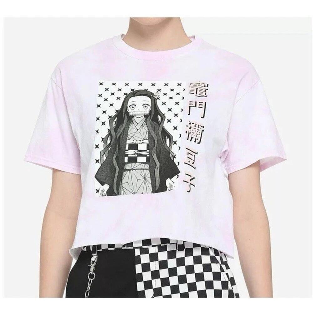 Demon Slayer Kimetsu No Yaiba Nezuko Pink Tie Dye Crop T-Shirt Women’s Large